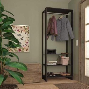 Imagem de Estante Closet 80cm 3 Prateleiras e 1 Cabideiro - Grafite - Emovell, C