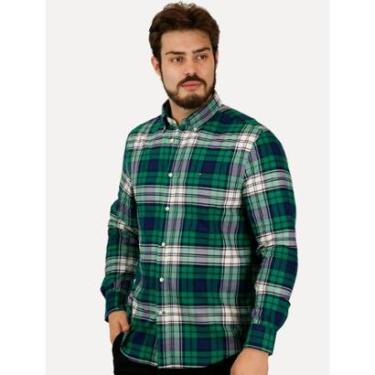 Imagem de Camisa Tommy Hilfiger Masculina Regular Oxford Xadrez Tartan Verde-Masculino