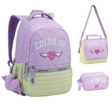 Imagem de Kit Mochila Lancheira Estojo Feminina ColorUp Notebook - Seanite, Lila