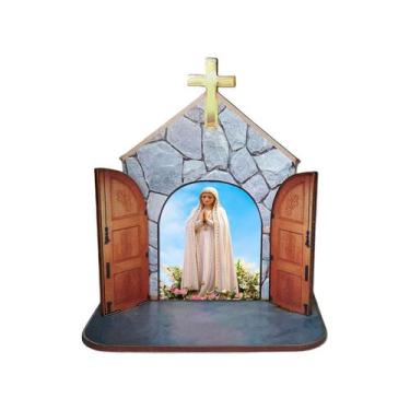 Imagem de Mini Capela Oratório Display Enfeite de Mesa Nossa Senhora de Fatima 1