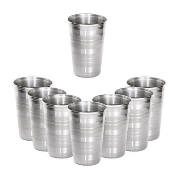 Imagem de 8 Copos Aço inox Resistente Grande Cerveja Agua Suco 390ml - tuut