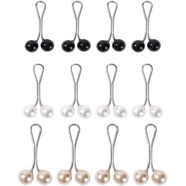 Imagem de 12 peças de lenço de cabeça multicolorido clipes de pinos de pérola em forma de U lenço hijab senhora muçulmano cachecol clipes de xale broches broche acessórios de joias, joias (preto, branco e