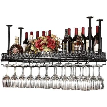 Imagem de Prateleiras de vinho ajustáveis de metal tipo vinho, garrafas de vinho montadas na parede, prateleiras de vidro Hangiwine, suportes de taças de cálice, prateleiras de decoração de casa, preto, 60 * 35