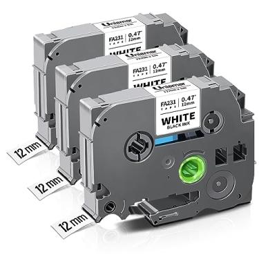 Imagem de Unismar Compatível com Brother TZ Tape TZe-FA231 TZ-FA231, 12 mm 0,47" x 3 m de tecido laminado para roupas brancas laminadas para Ptouch PT-D220 Ptd210 Pth110 Ptd400 Ptd200, preto sobre branco,