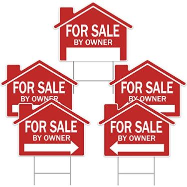 Imagem de 5 peças 45,7 x 35,5 cm para venda pelo proprietário placa de quintal dupla face placas de quintal com 5 peças de metal H estacas direcionais para venda sinais para imóveis, casa proprietários, jardim,