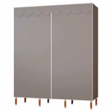 Imagem de Guarda-roupa Armário de guarda-roupa de cor sólida moderno simples oxford pano guarda-roupa de madeira maciça reforçado reforçado casa quarto montagem armazenamento armário