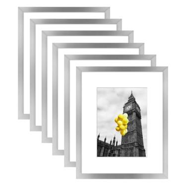 Imagem de BSRHOME Conjunto de 6 porta-retratos 20 x 25 cm, exiba imagens 13 x 17 com tapete ou 20 x 25 sem tapete para exibição de mesa e montagem na parede, prata