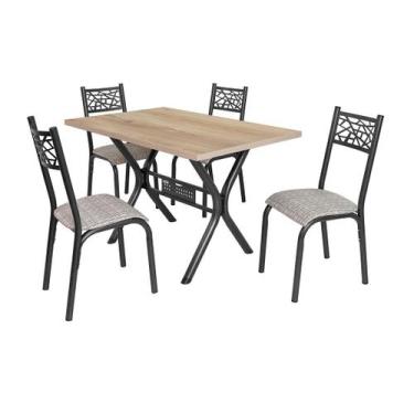 Imagem de Conjunto mesa jogo sala jantar jade 4 cadeiras tubo craqueado preto ta