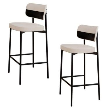 Imagem de Banqueta Alta Bar Estofada Kit 2 Ella M25 Linho Palha/Preto - Mpozenat
