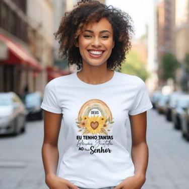 Imagem de Camiseta Feminina T-shirt 100% Algodão Estampas Religiosas Moda Cristã