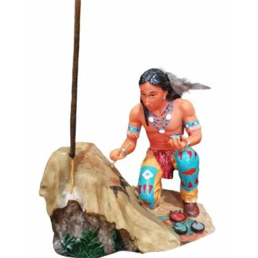 Imagem de Estatua Índio Xamã Cacique Artes Rupestres Incensario Decor - Althea A