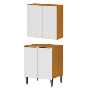 Imagem de Conjunto Armário Aéreo e Balcão 100% MDF 2 Portas 70cm Luna