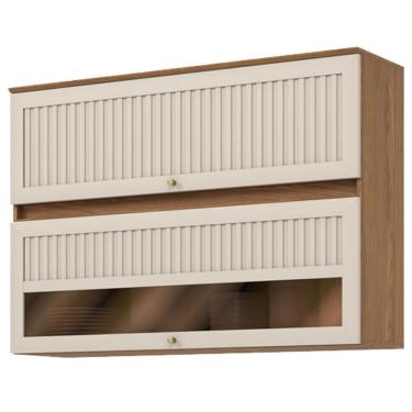 Imagem de Armário Aéreo 2 Portas Basculantes Ripado com Vidro 120 cm Requinte Nature Areia Hp – Henn