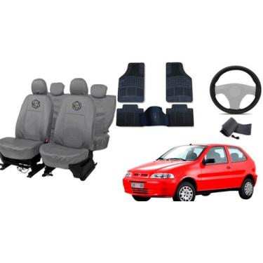 Imagem de Kit capa couro cinza + tapete + volante p/ Palio 96-99 - aero print