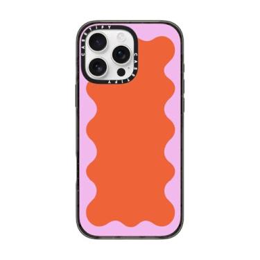 Imagem de CASETiFY Capa Impact para iPhone 16 Pro Max [proteção contra quedas de grau militar de 2,5 m 4X/compatível com Magsafe] - borda ondulada rosa em laranja - preto transparente