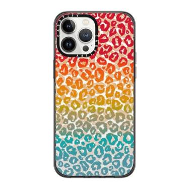 Imagem de CASETIFY Capa compacta para iPhone 13 Pro Max [leve/1,2 m. 2X proteção contra quedas de grau militar/fina] - Cheetah atrevida vibrante arco-íris - preto transparente