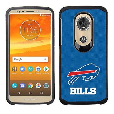 Imagem de Prime Brands Group Capa de celular para Motorola Moto E5 Plus/E5 Supra - notas de búfalo licenciadas pela NFL - Capa traseira texturizada azul em TPU preto