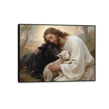 Imagem de Arte de parede em tela de Jesus e Cordeiro, pôster religioso de cordeiro de Deus, cristão Jesus Rei Leão, impressão de pôster, pintura religiosa, arte de igreja, decoração de parede, imagens 90 x 70