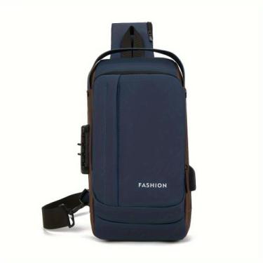 Imagem de Mochila De Peito Masculina À Prova D'água Com Trava De Código Usb Alta