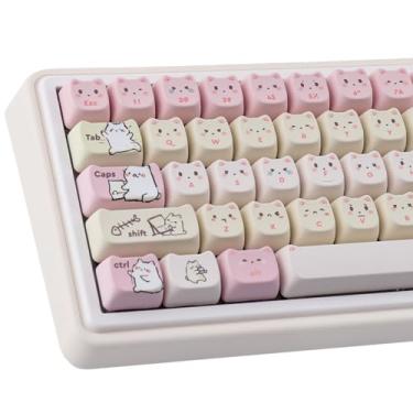Imagem de TYRIXKI Teclas PBT 142 teclas fofas teclas de sublimação de tinta para gatos preguiçosos com perfil Mao para teclados mecânicos Cherry Gateron MX Swithes para jogos mecânicos