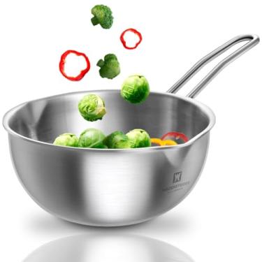 Imagem de WAGENSTEIGER Wok de aço inoxidável para bebês de 200 mm, base de 3 camadas com núcleo de alumínio, todas as cooktops, panela multiuso, panela de ramen, panela para uso ao ar livre ou acampamento