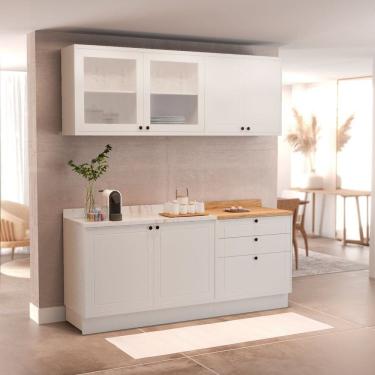 Imagem de Cozinha Compacta 4 Peças 6 Portas 3 Gavetas 1 Tampo Sevilha Branco Artico