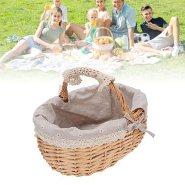 Imagem de Cesta de Vime Com Alça, Cesto de Piquenique Tecido Com Linho, para Camping, Ação de Graças, Eventos Ao Ar Livre, Armazenamento, Dia das Mães, Páscoa (margarida)