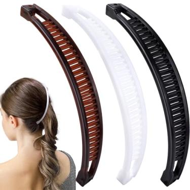 Imagem de Hzopcw 6 grampos de cabelo de banana para mulheres, grampos de cabelo clássicos de pente duplo, acessórios de cabelo antiderrapantes para penteados grossos e finos longos e cacheados - branco, preto e