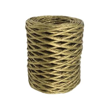Imagem de Fio de papel de embalagem de fita de ráfia de 2 mm para artesanato, fita natural, fio de papel de ráfia para artesanato em crochê (dourado)