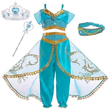 Imagem de Fantasia Sinmoocy para meninas vestido de princesa Halloween Cosplay Fancy Party Roupas 2 – 10 anos, Outfit Set With Crown and Wand, 7-8 Years