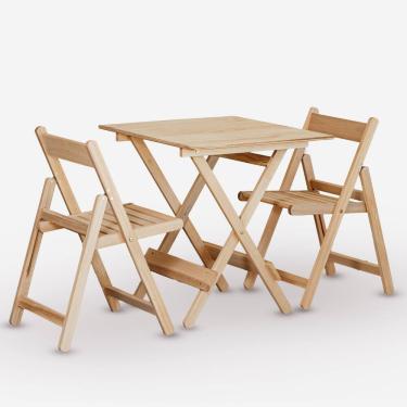 Imagem de Conjunto de Mesa 70x70 em Compensado e 02 Cadeiras Dobráveis