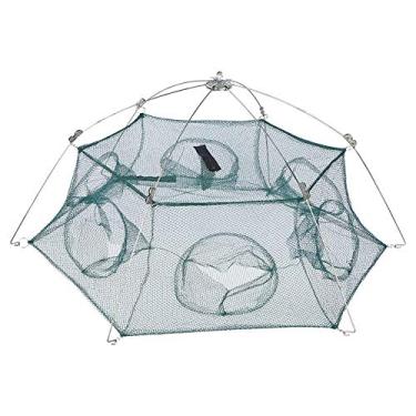 Imagem de Rede de Pesca Dobrável Portátil, Armadilha de Isca de Camarão Com Alça, Gaiola de Peixe para Acessórios de Pesca de água Doce e água Salgada (6-ângulo Tipo fechado 80cm)