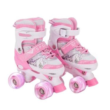 Imagem de Patins De 4 Rodas Criança Menino Com Luz De Led Patins Menina Ajustáve