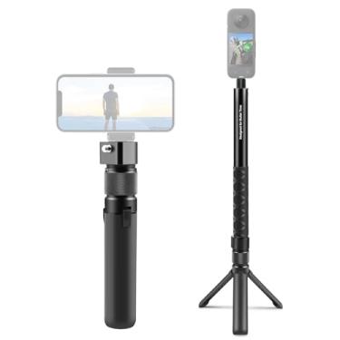Imagem de PULUZ Bastão de selfie retrátil de 43 polegadas/110 cm e tripé para câmera/telefone, alça giratória invisível Bullet Time, tripé de mesa, conjunto de bastão de selfie para câmera panorâmica Insta360 X3/câmera esportiva/celular