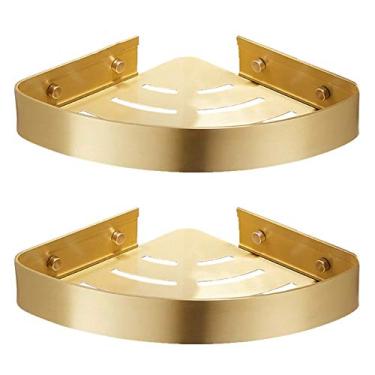 Imagem de Rack De Banheiro Montado Na Parede Prateleira De Canto Montada Em Alumínio Saboneteira De Banheiro Prateleira De Chuveiro De Banho Dourado Escovado Suporte De Xampu De Ba, 2tier Brushed Gold