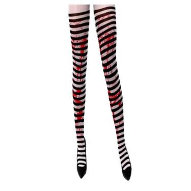 Imagem de Meia 7/8 Longa Listrada Preta e Branca Sangue Halloween - MC PRESENTES