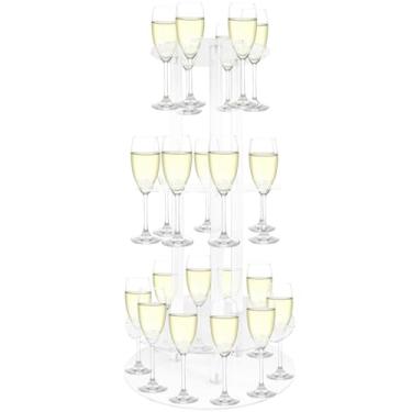 Imagem de Cutora Suporte de champanhe acrílico para festa com 28 compartimentos 3 camadas redondo champanhe suporte de exibição de torre de parede para bebida Mimosa Cocktail Martini para celebração de