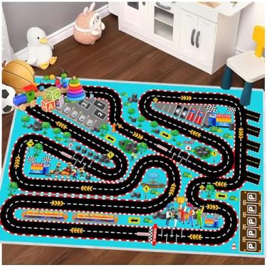Imagem de Tapete de carro infantil para brincar com carros de brinquedo, tapete de pista de corrida, tapete para crianças, sala de jogos, sala de aula, tapete de pista de corrida de karting para quarto