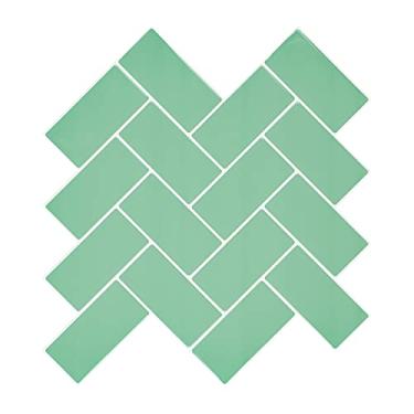 Imagem de Azulejo verde espinha de peixe para descascar e colar, design mais grosso, autoadesivo, à prova d'água, vinil adesivo em azulejos de parede para cozinha e banheiro (10 folhas)