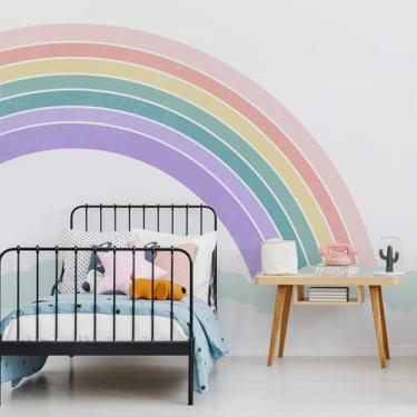 Imagem de Papel de Parede para Quarto de Menina Arco-íris e Nuvens 9m²