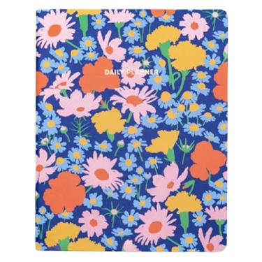 Imagem de ban.do Agenda diária sem data, organizador pessoal com lista de compras e agenda, floral azul