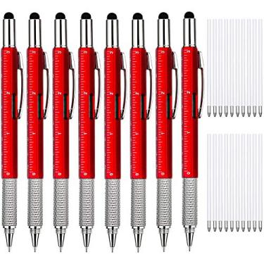 Imagem de Zhanmai 8 canetas de presente masculinas 6 em 1 multiferramentas com chave de fenda, régua, medidor de nível, suprimentos para festas de formatura de Natal para pais (vermelha)