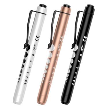 Imagem de RISEMART Pacote com 3 canetas de luzes para enfermeiros, luz de caneta médica, penlights para enfermeiras com medidor de pupila e régua, luz branca de LED para escola de enfermagem, estudante, médico