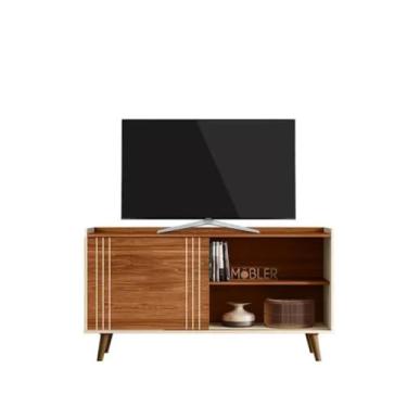 Imagem de Rack New Austin para TV até 60 Polegadas, 136 cm, com Prateleiras, Madeira (Cinamomo Mel/Pérola Metaliz)