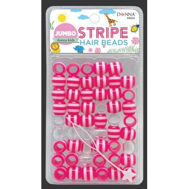 Imagem de DONNA Contas De Plástico Listradas Jumbo Para Cabelo, Tranças Diy, 1 Peça, Quick Beaders, Infantis, Cor Rosa Choque