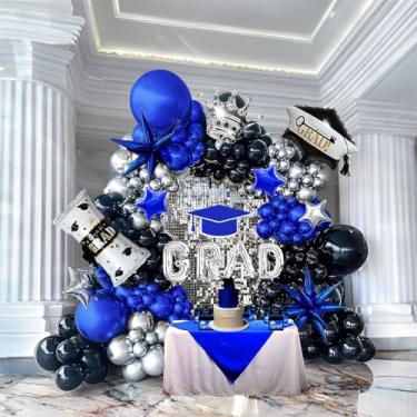 Imagem de yeewaka Kit De Arco Guirlanda Balões Para Formatura, Azul-Royal, Preto E Prata, 130 Peças, Com Estrelas, Certificado Tampa, Coroa, Letras Mylar Decoração Baile 2025