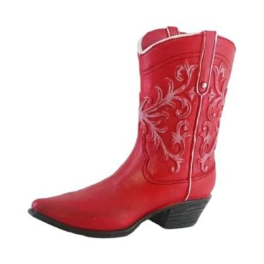Imagem de WeiLaiKeQi Vaso de bota de cowgirl, escultura interna, vaso de resina, decoração, design retrô, mini estatueta decorativa de 17,5 cm de altura para quarto, Vermelho