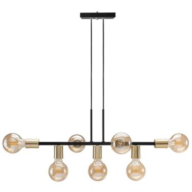 Imagem de Pendente Lustre 7 Lâmpadas para Sala de Jantar e Comércio 68cm Estilo Moderno e Funcional(Preto/Dourado Verniz)