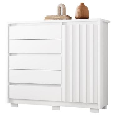 Imagem de Cômoda Sapateira Quarto Duetto 05 Gavetas E 1 Porta Ripada Branco Branco