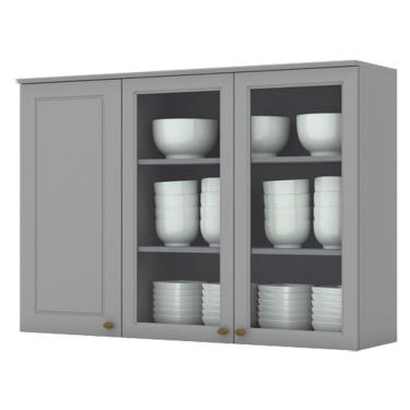 Imagem de Armario Aereo 3 Portas Vidro Mdf 120 Cm Americana C363 Cinza Henn Cinza